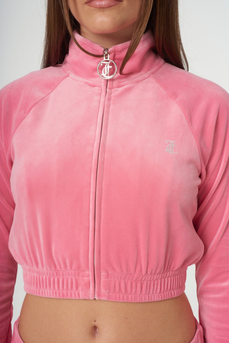 Juicy Couture Velour Diamante Cropped Tracktop Pinkki | JC-SN651977