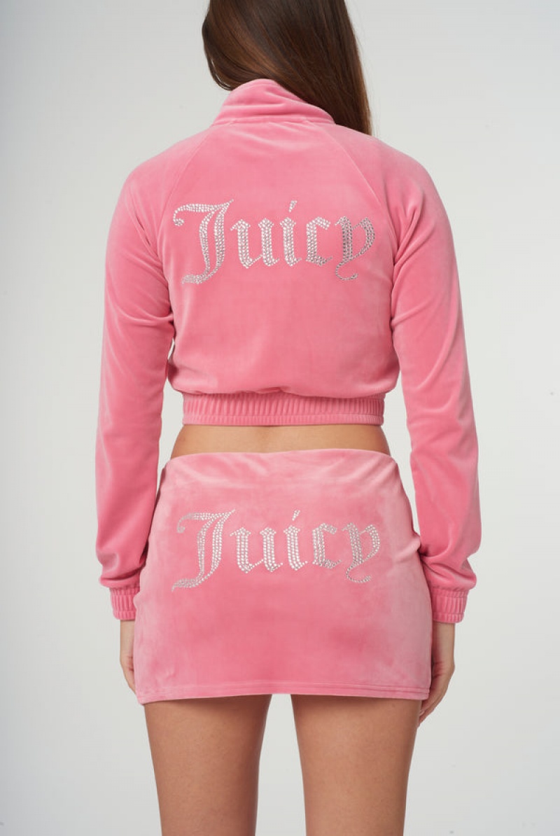 Juicy Couture Velour Diamante Cropped Tracktop Pinkki | JC-SN651977