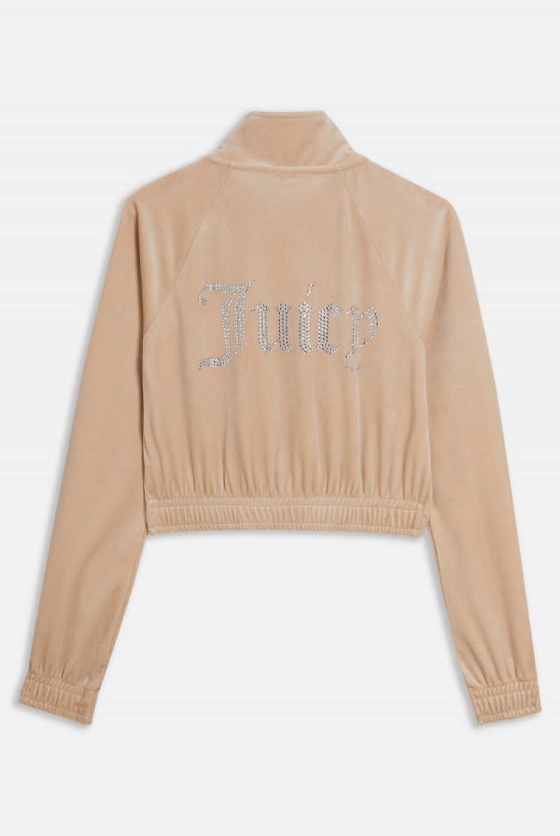 Juicy Couture Velour Diamante Cropped Tracktop Ruskea | JC-SN651995