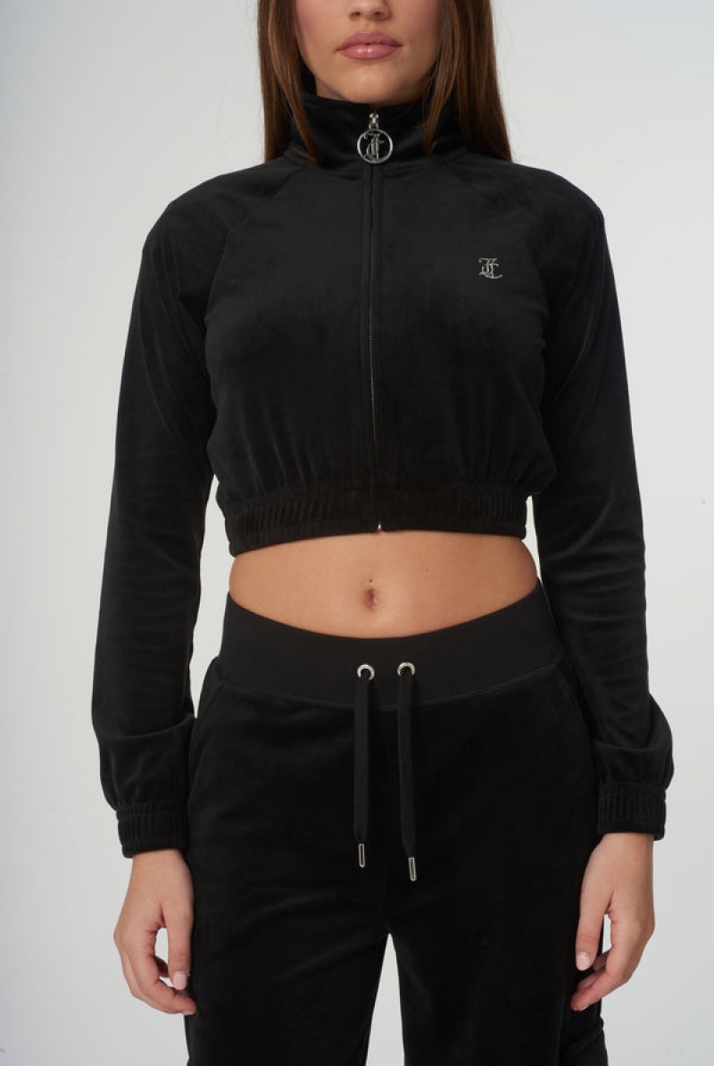 Juicy Couture Velour Diamante Cropped Tracktop Mustat | JC-SN652000