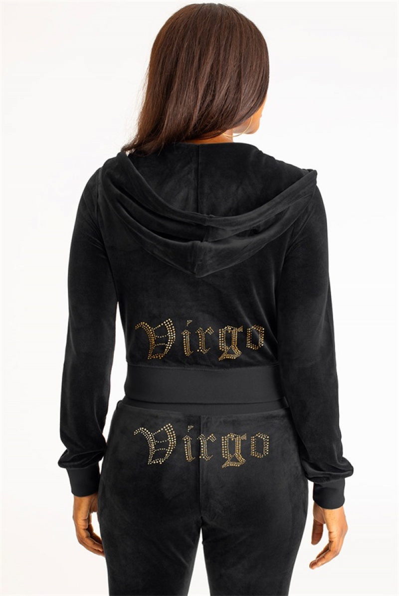 Juicy Couture Virgo Big Bling Velour Hoodie Mustat | JC-SN651557